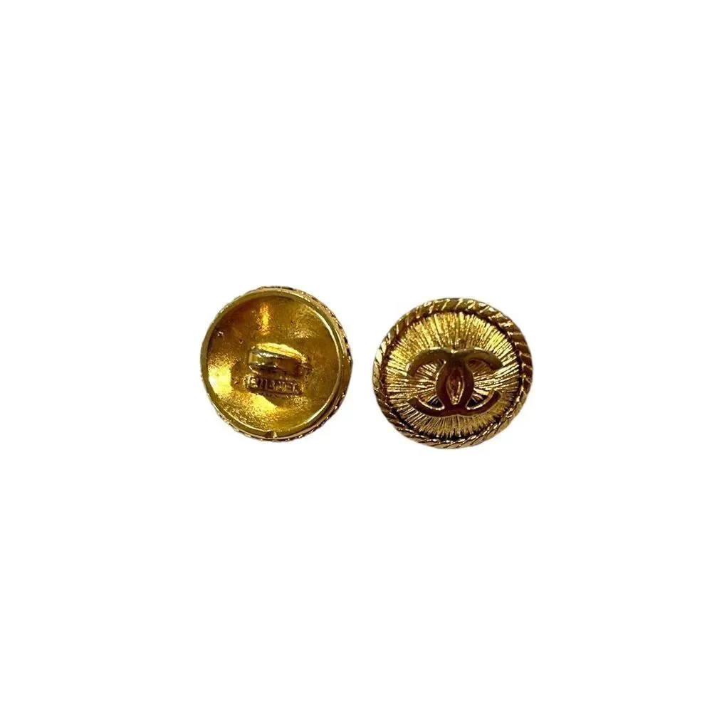 CHANEL Vintage Small Gold Metal CC Interlocking Logo Buttons (Two)